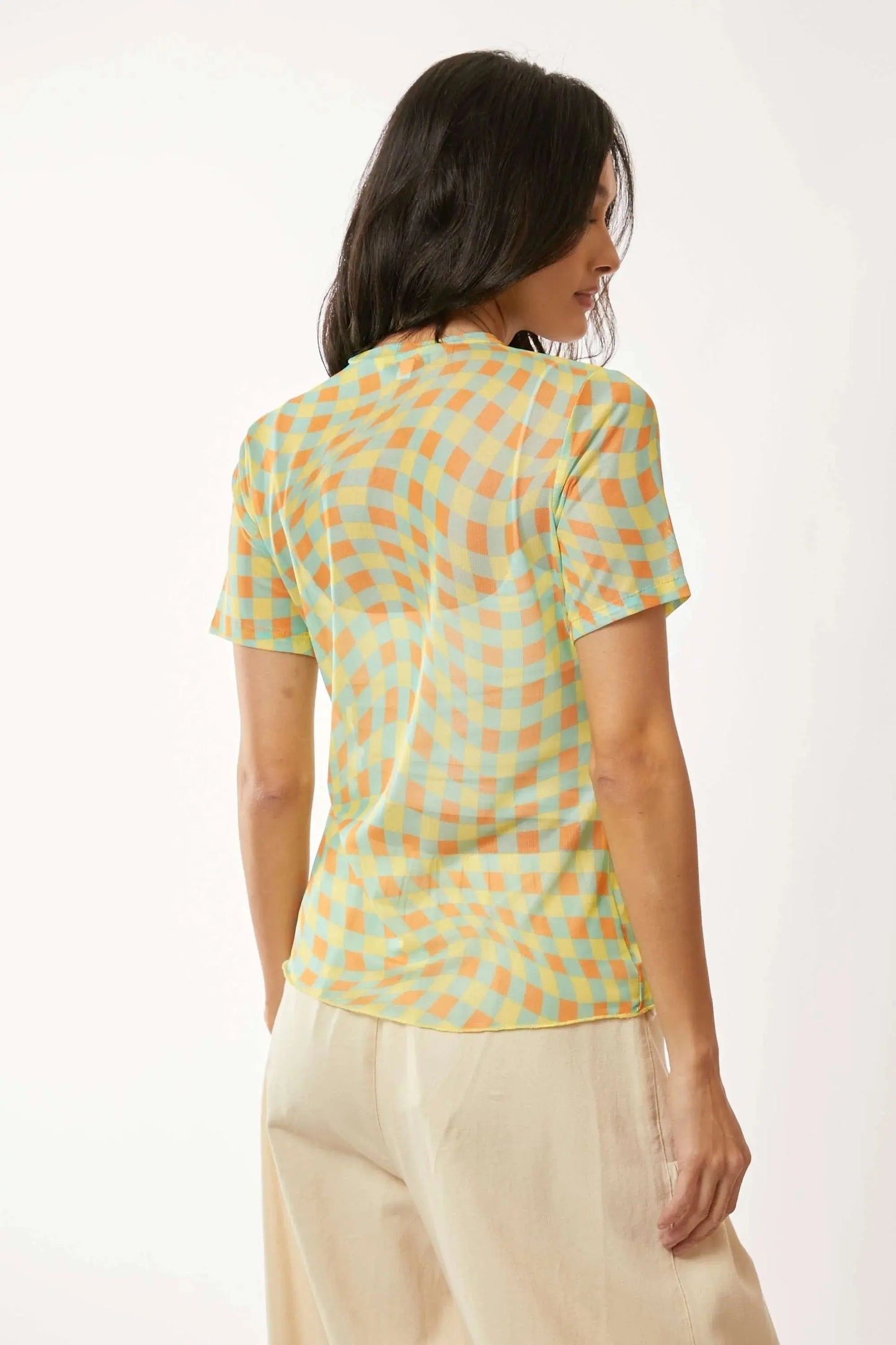 Women's Top Women's Checkerboard Mesh Top - Lightweight - Casual Tee