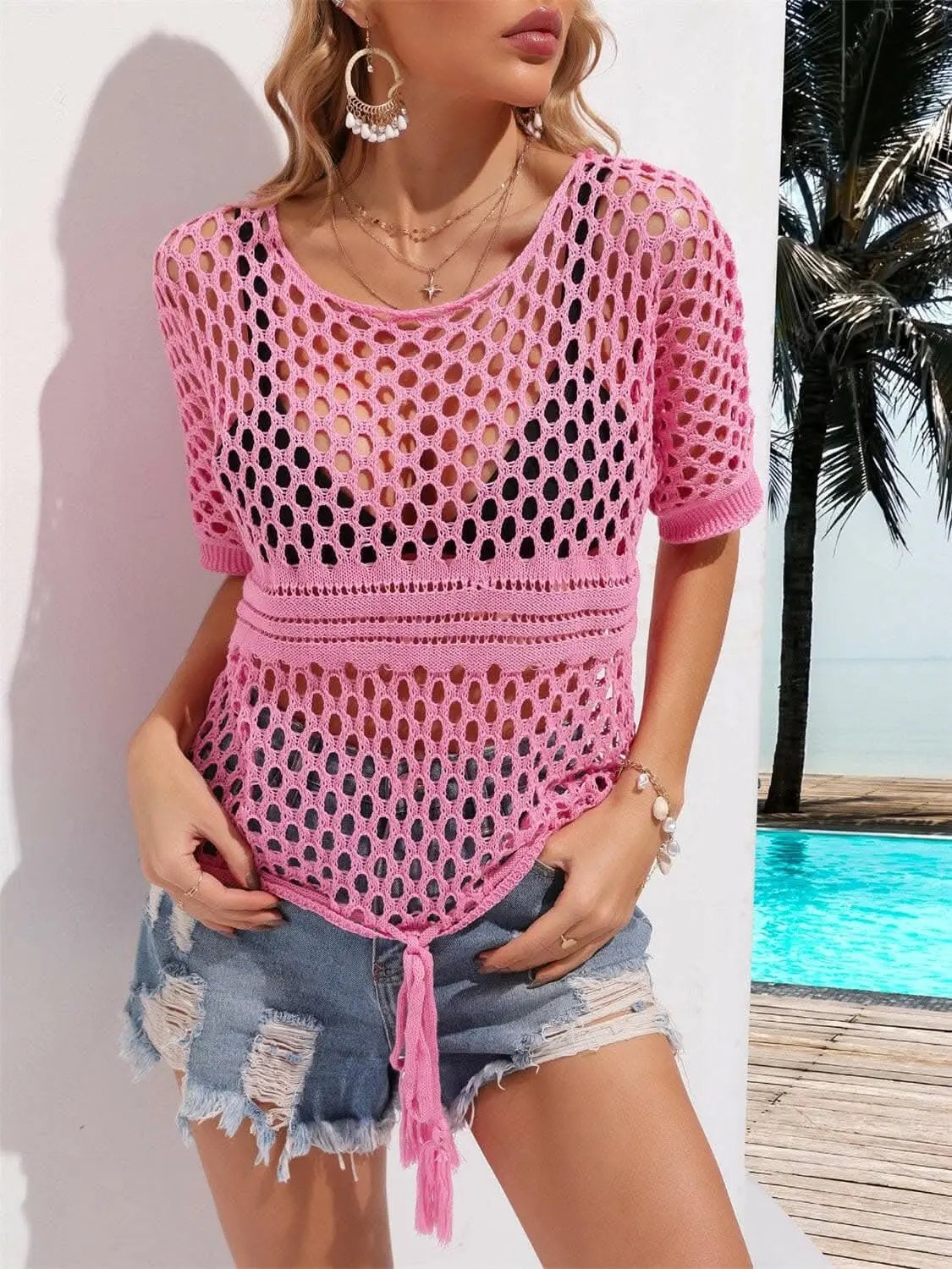 T-Shirts Trendsi swimwear - Chic cutout beach cover up - sizes S to XL