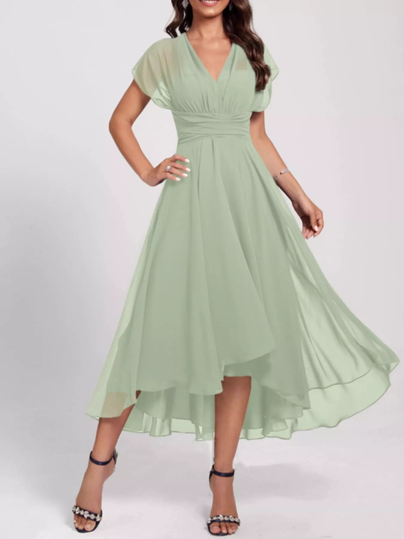Ruched Crisscross A Line Midi Dress