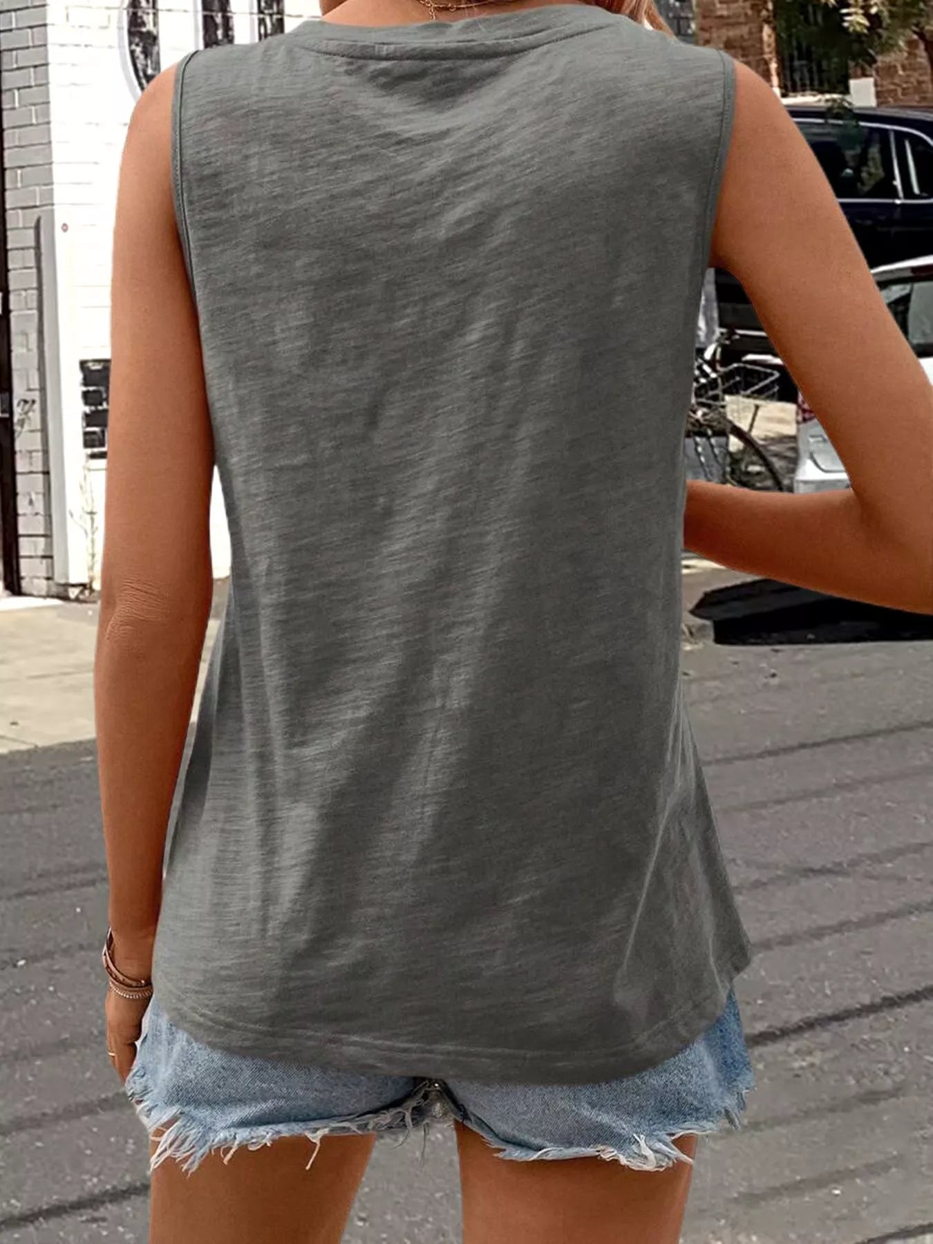 Casual V Neck Pocket Tank Top