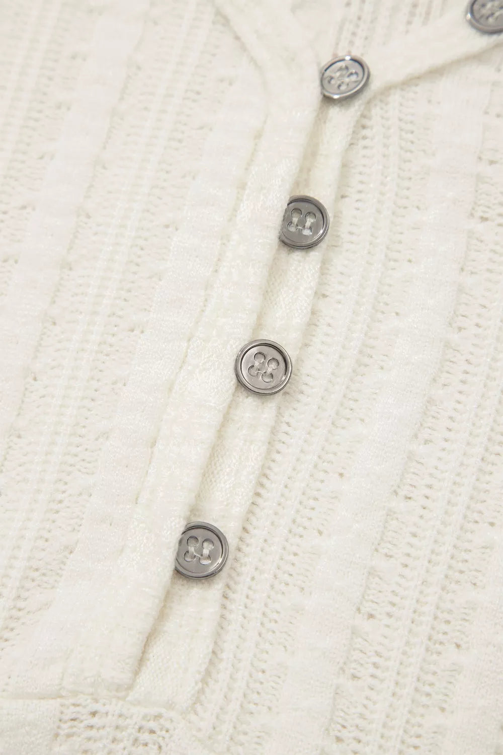 Ribbed Knit Button Detail V Neck T Shirt