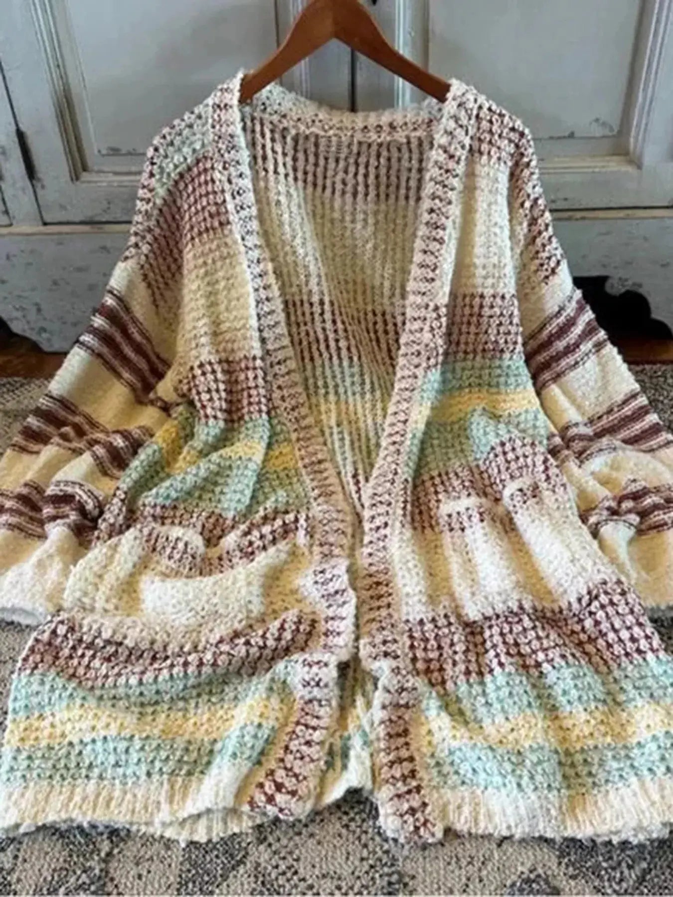 Striped Open Front Longline Cardigan