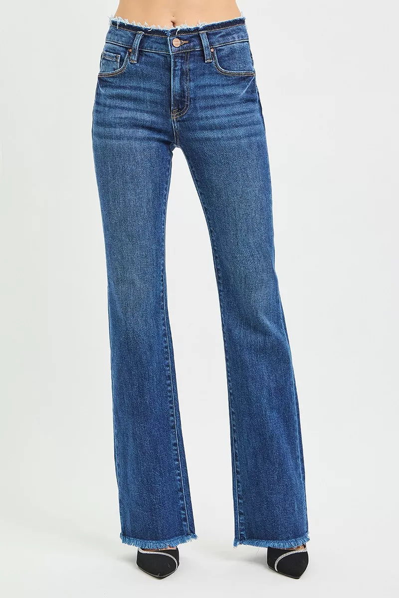 RISEN Jeans - Full Size Mid Rise Bootcut Frayed Waistband Hem Detail Jeans