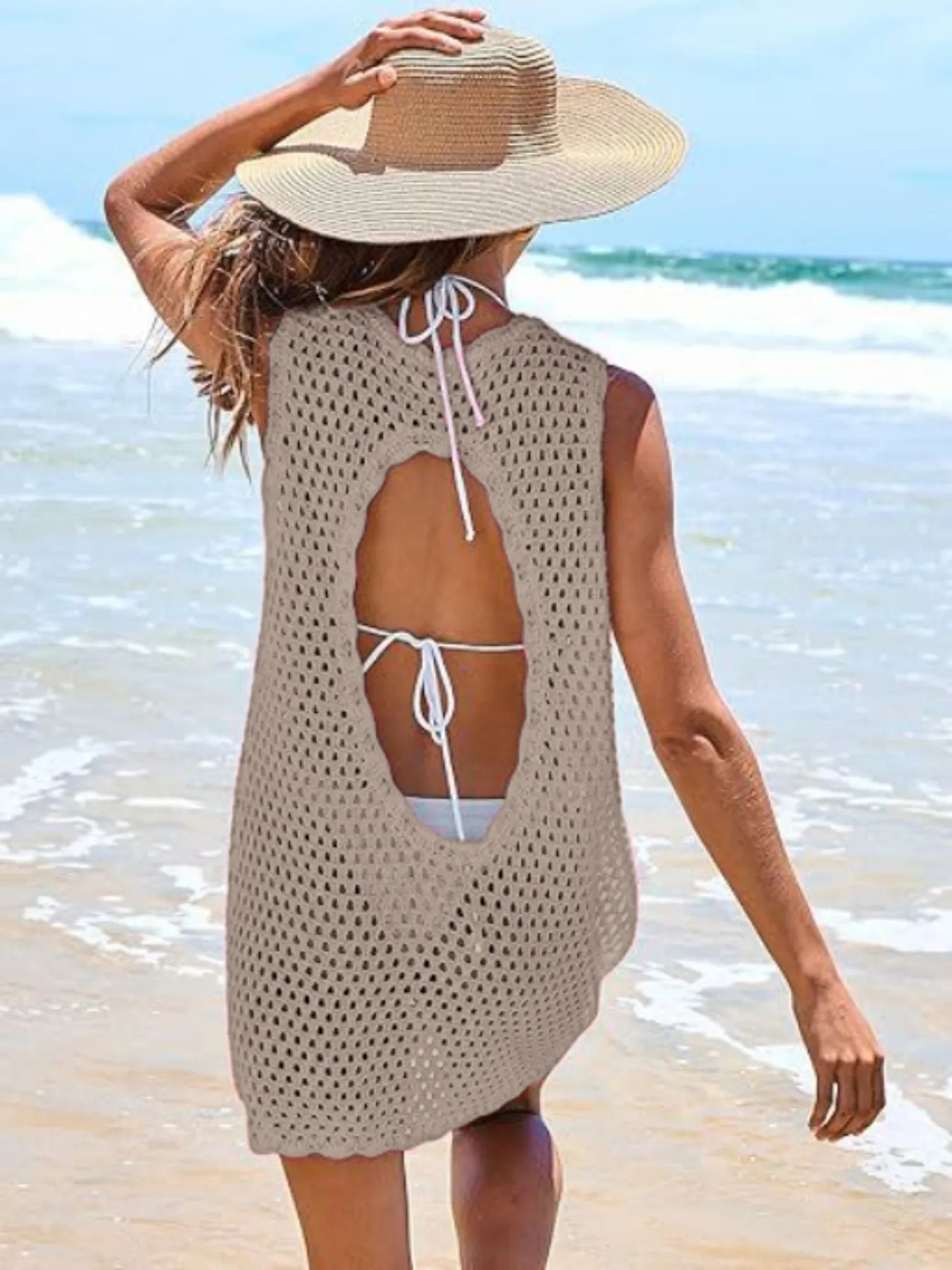 Color Block Openwork Cutout Back Sleeveless Cover Up