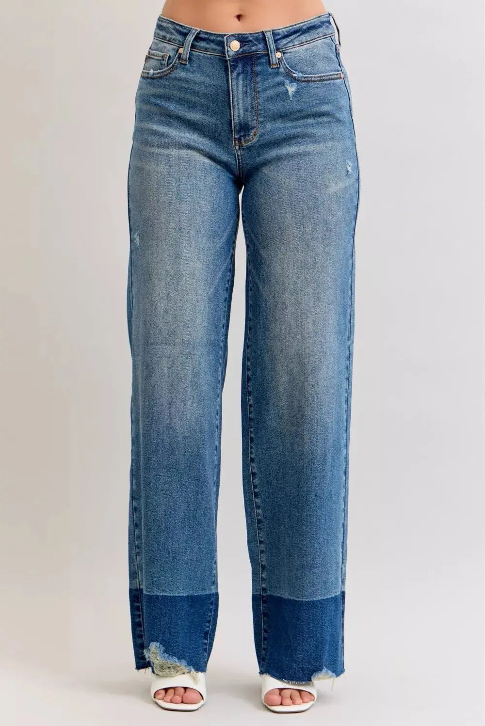 Judy Blue Jeans - Raw Hem High Waist Column Straight Jeans