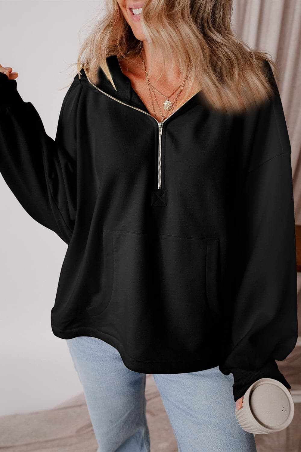 Jackets Trendsi Casual half zip hoodie with pockets