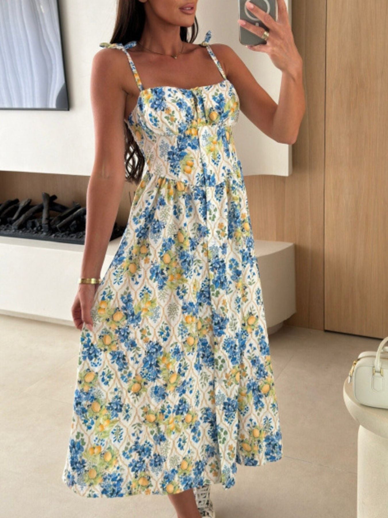 Striped Tie Shoulder Midi Dress