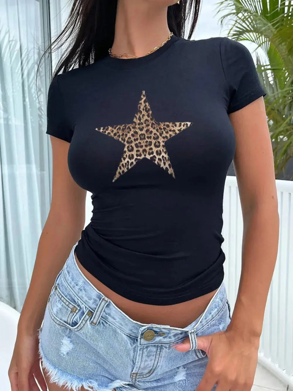 Devine Star Round Neck Short Sleeve T Shirt