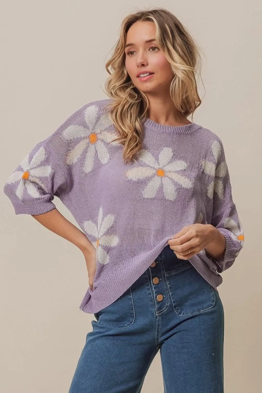 Sweaters Trendsi Floral Slit Sweater Women's Chic Knit Top - Elegant & Comfy