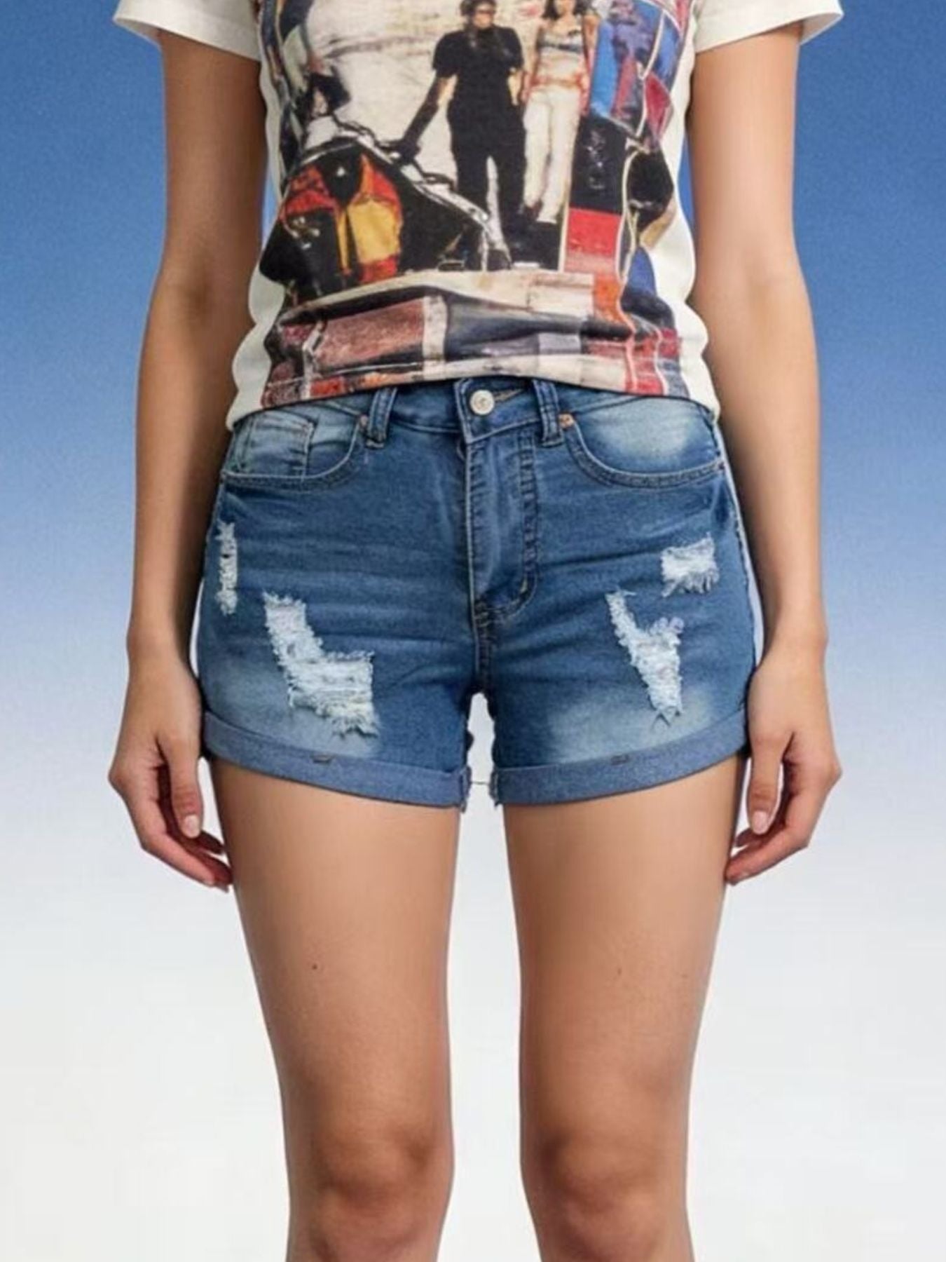 Washed Distressed Denim Shorts