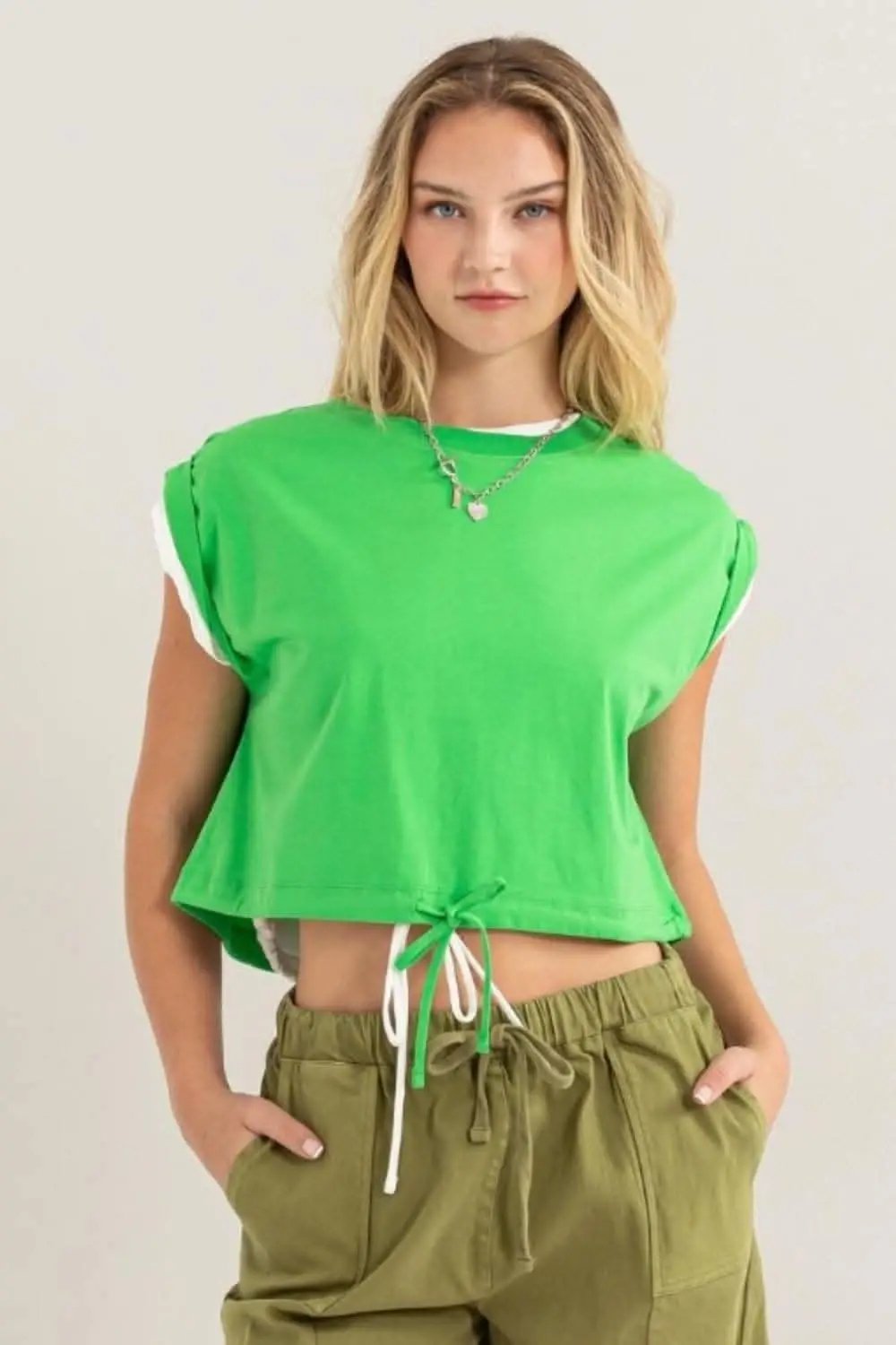 Pants Trendsi Drawstring Crop Top Women's Casual T-Shirt USA Shipped, Trendy
