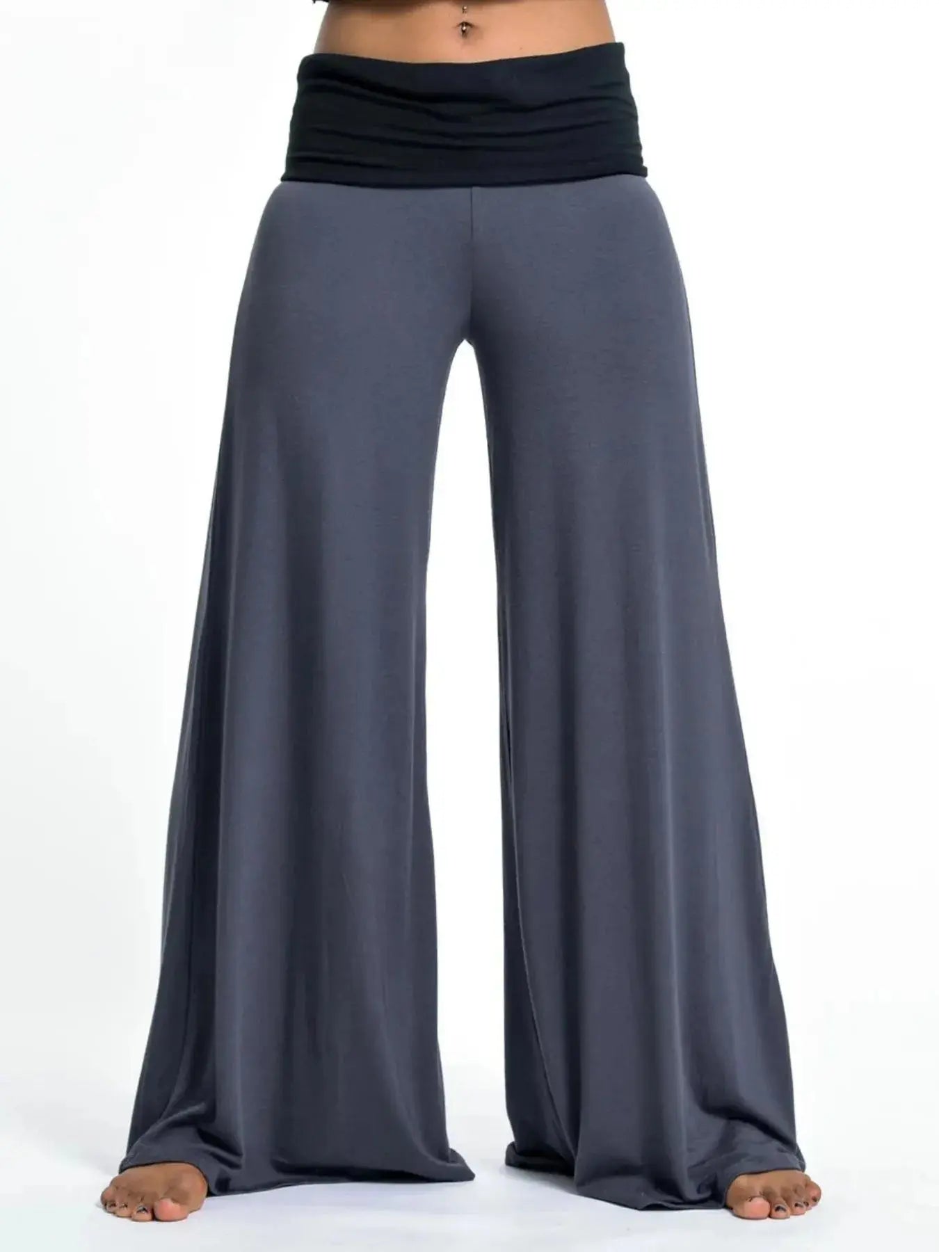 High Waisted Wide Leg Yoga Pants with Contrast Waistband