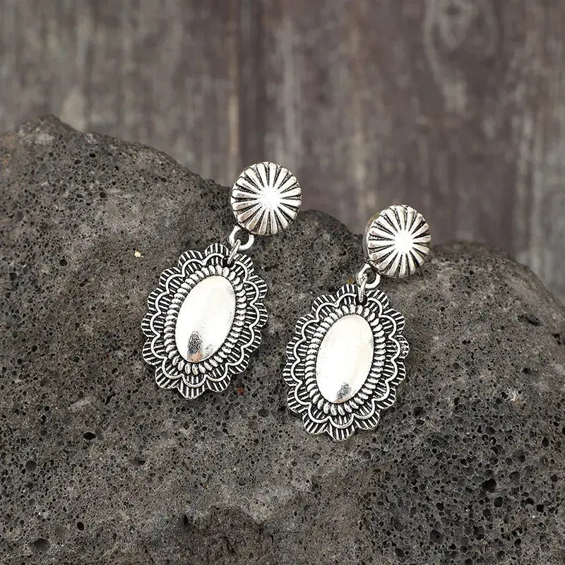 Vintage Floral Engraved Alloy Dangle Earrings