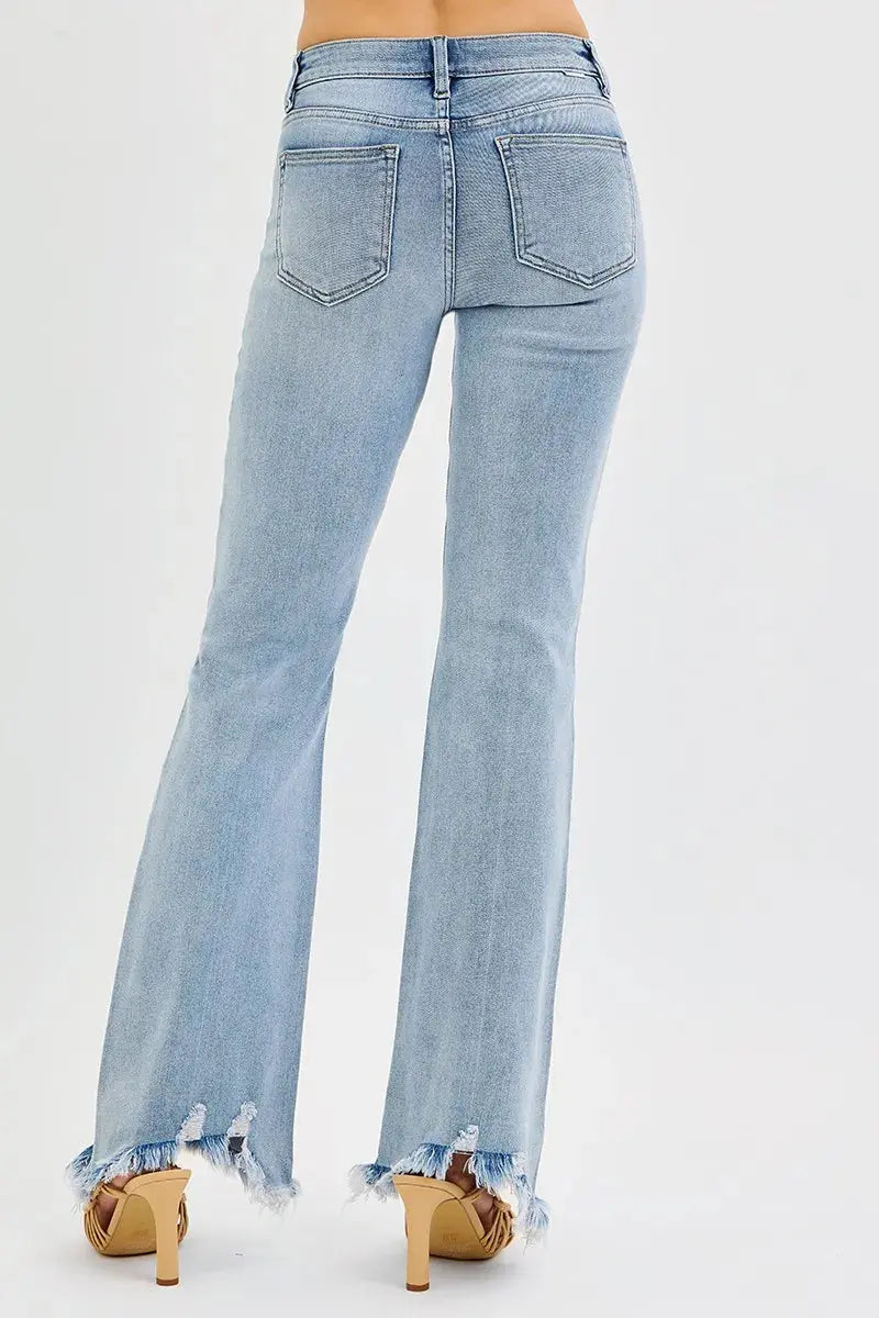 RISEN Jeans - Plus Size Tummy Control Mid Rise Flare Jeans with Fray Hem
