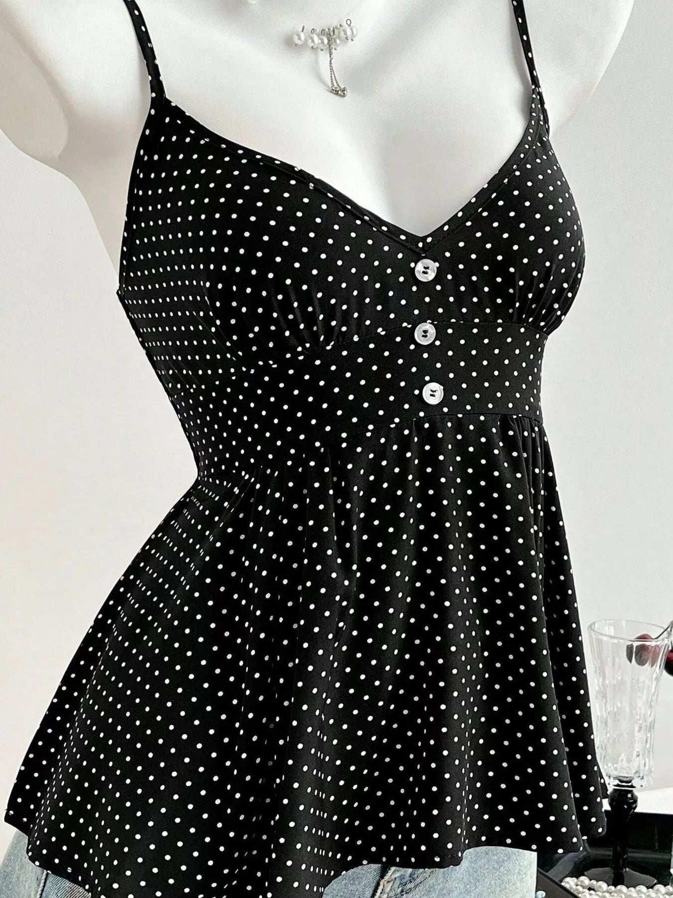 Polka Dot V Neck Cami Top