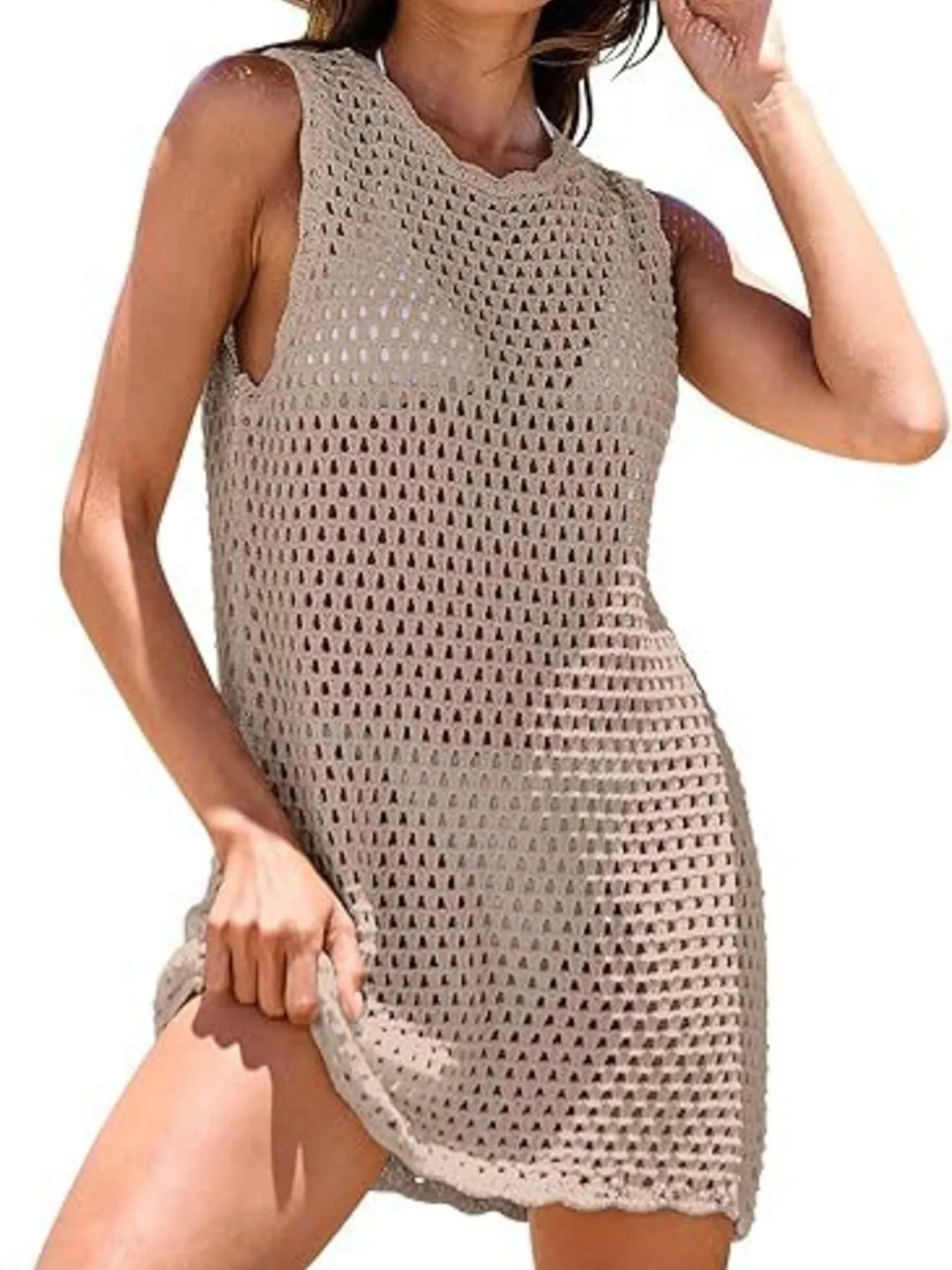 Color Block Openwork Cutout Back Sleeveless Cover Up