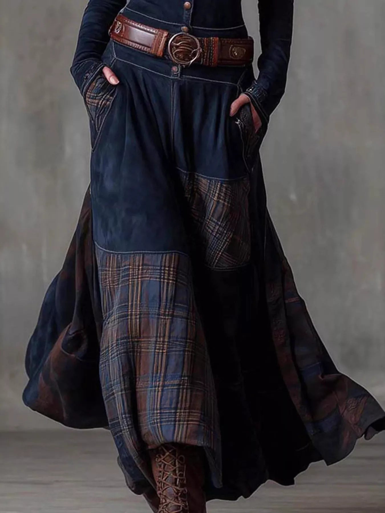 Plaid Button Front Long Sleeve Dress