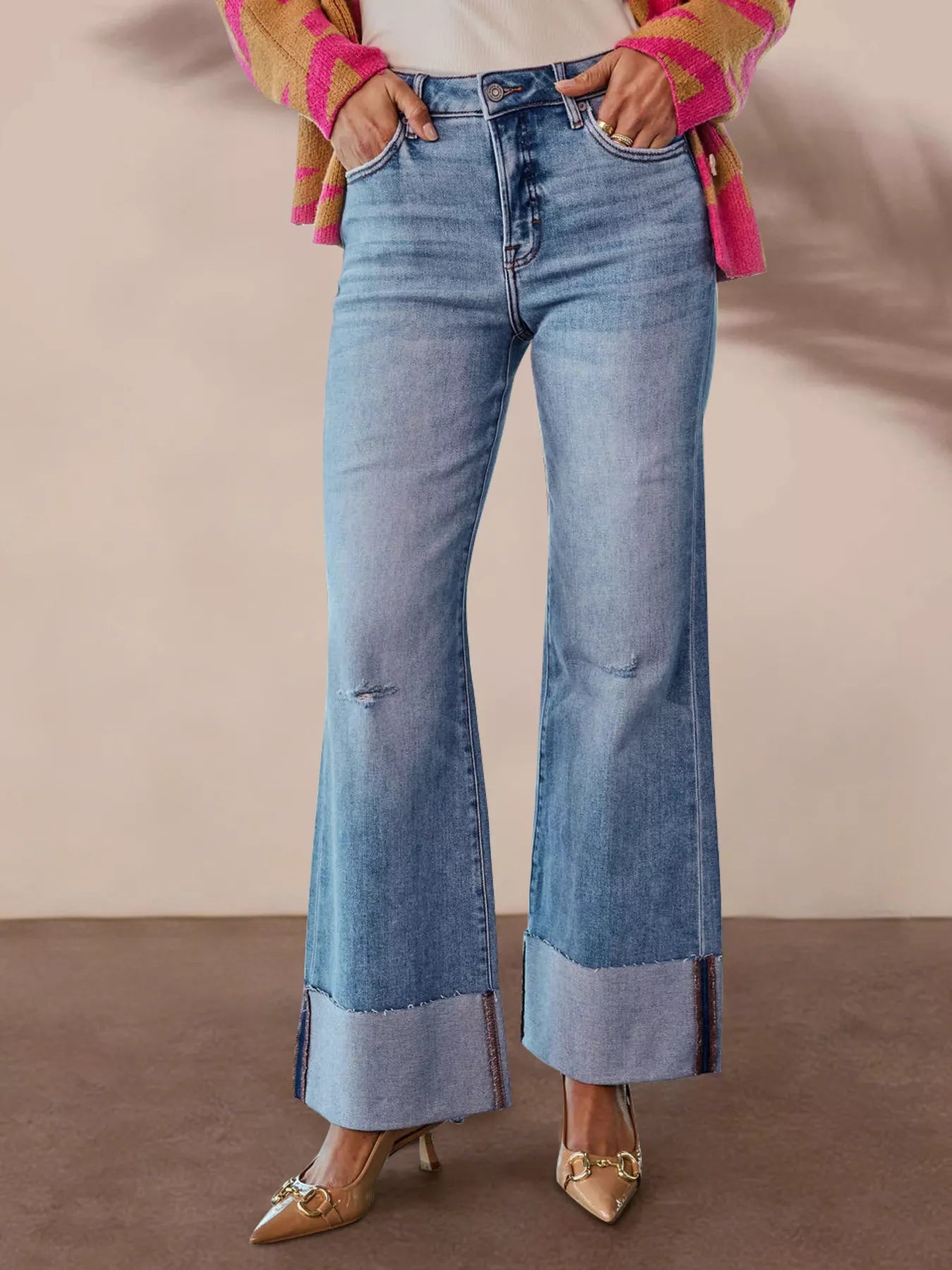 Distressed High Waisted Flare Jeans