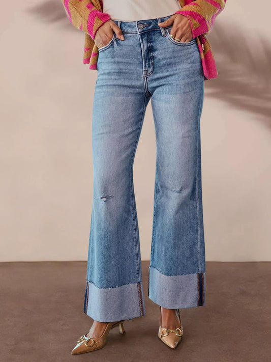 Distressed High Waisted Flare Jeans
