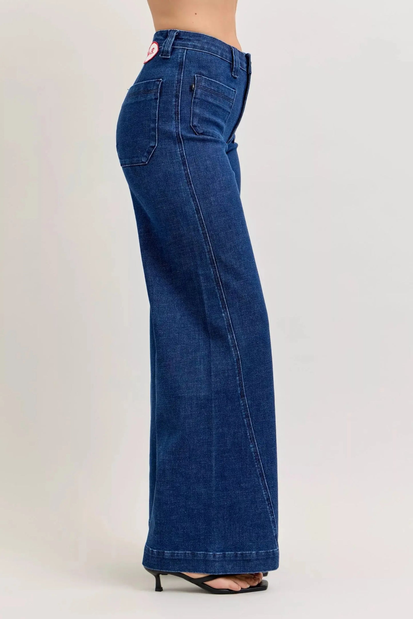 Judy Blue High-Waisted Retro Wide Jeans with Patch Pockets & Twisted Seams