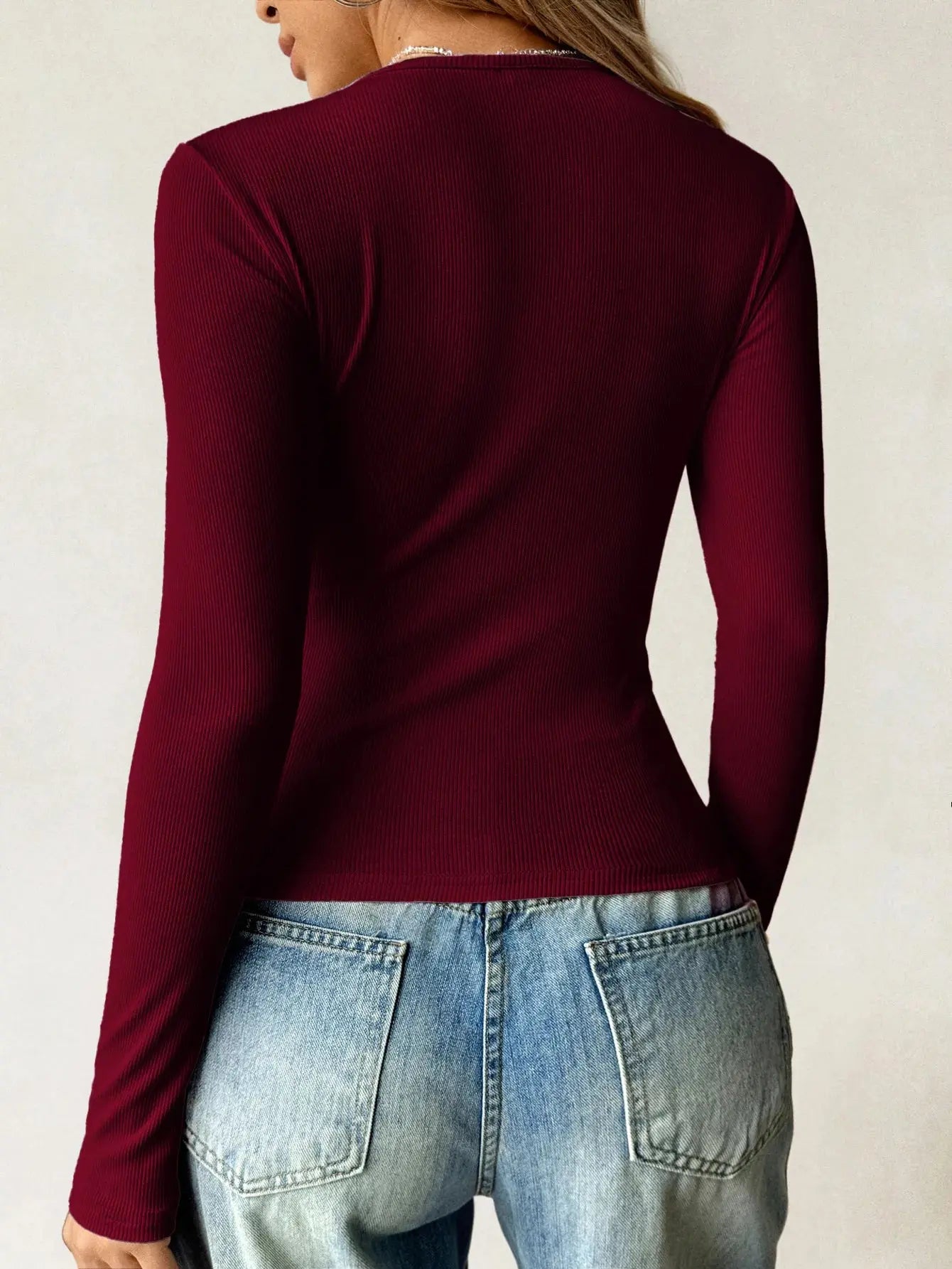 Ribbed Knit Long Sleeve T Shirt
