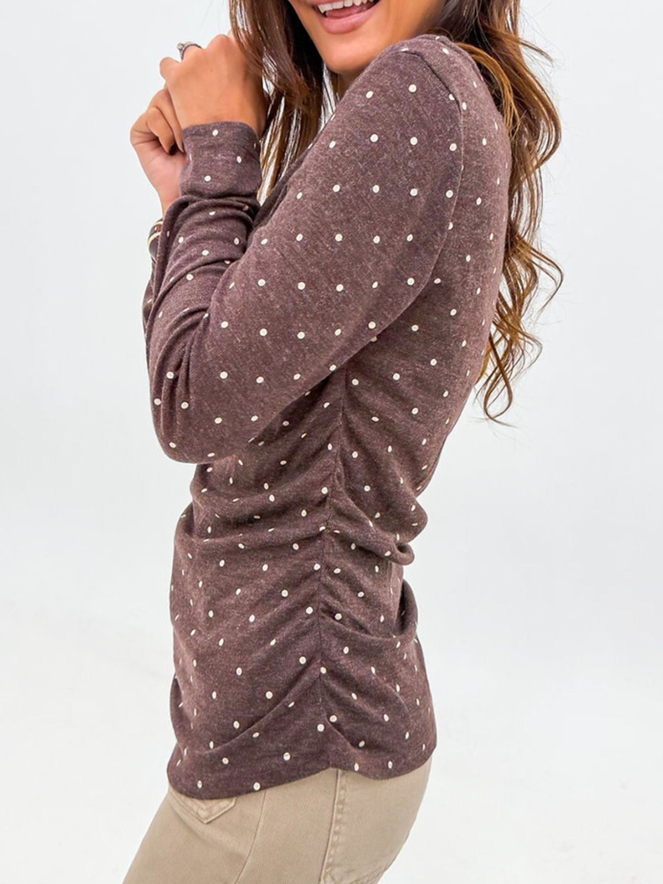Polka Dot Boat Neck Knit Long Sleeve Shirt