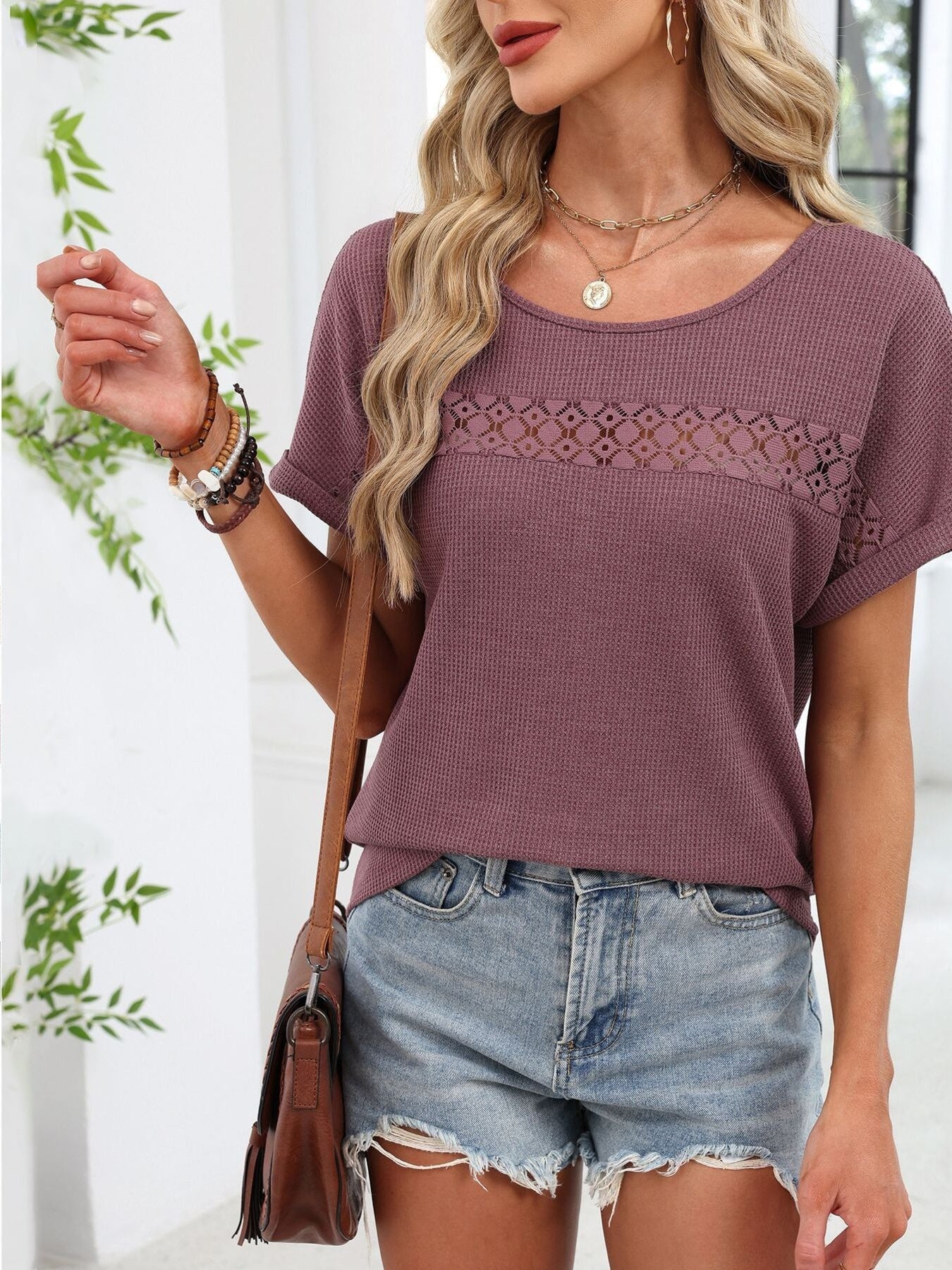 Lace Trim Short Sleeve T Shirt