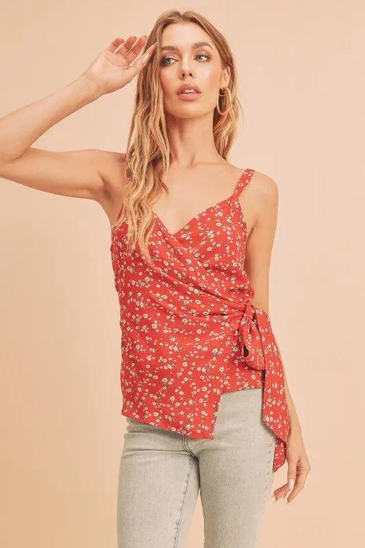 Jackets Trendsi Aemi + Co Ditsy Floral Cami Top - Red - Medium