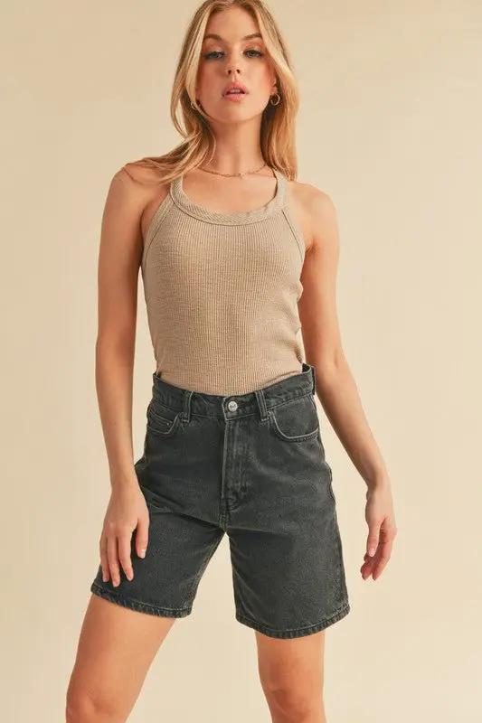 T-Shirts Trendsi Aemi + Co Scoop Neck Ribbed Tank Oatmeal S