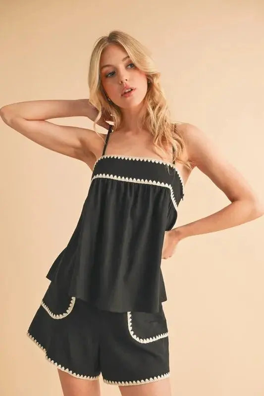 Accessories Trendsi Aemi+Co Bali Rickrack Trim Cami - Stylish Bohemian Look Top