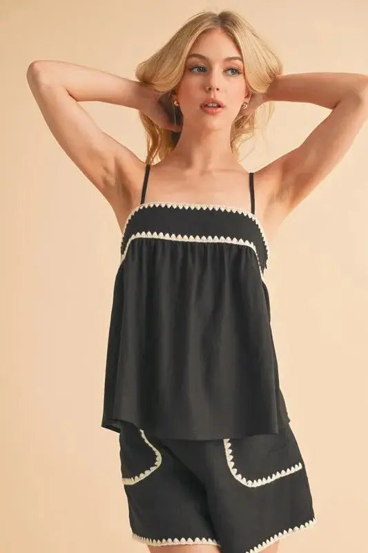 Accessories Trendsi Aemi+Co Bali Rickrack Trim Cami - Stylish Bohemian Look Top