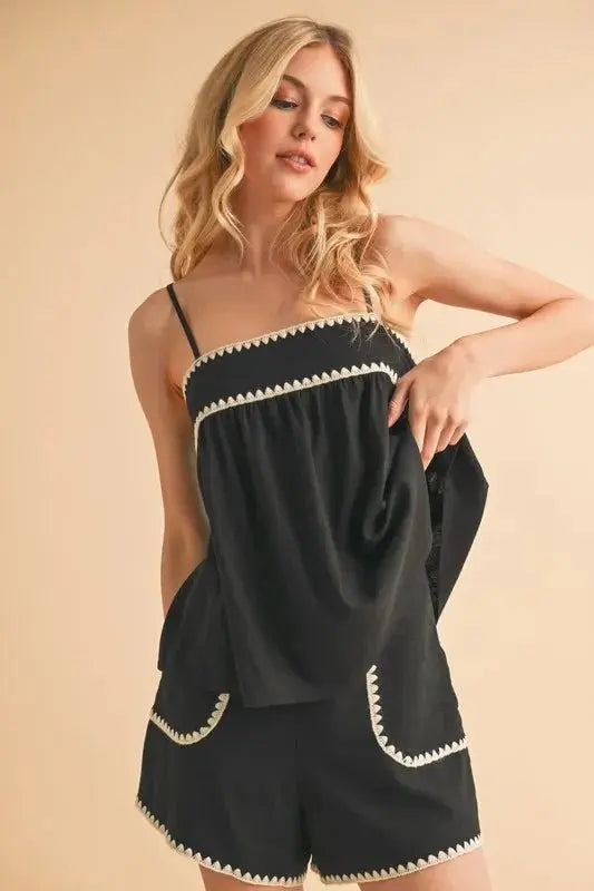 Accessories Trendsi Aemi+Co Bali Rickrack Trim Cami - Stylish Bohemian Look Top