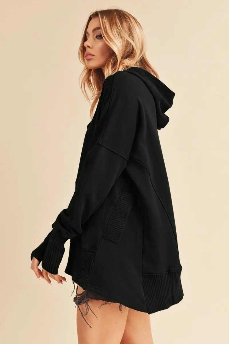Hoodie - Half Snap Dropped Shoulder - Relaxed Fit
