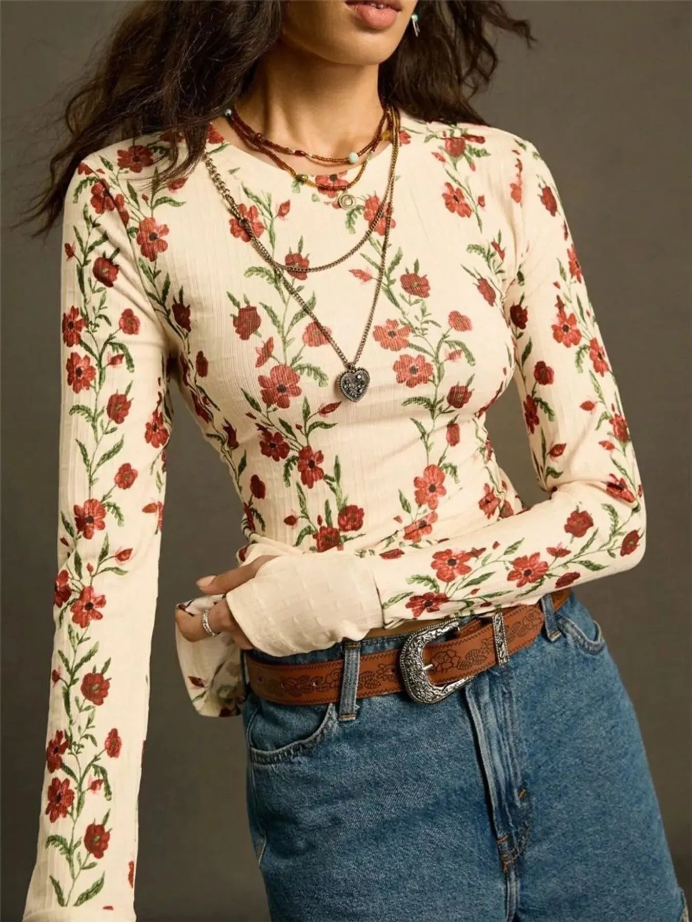 Floral Print Long Sleeve T Shirt