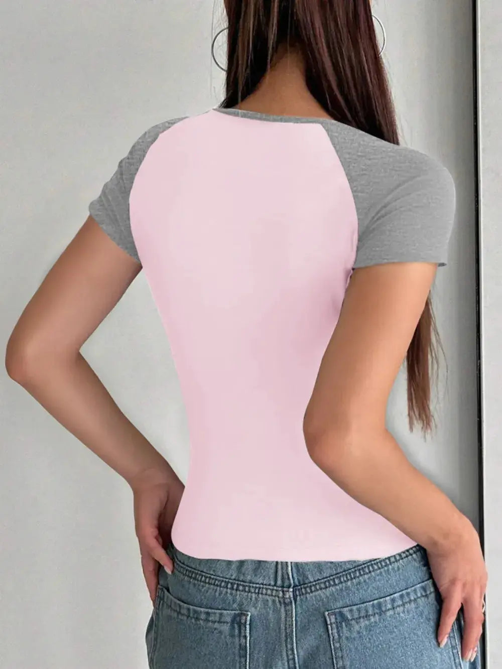 Devine Contrast Scoop Neck Short Sleeve T Shirt