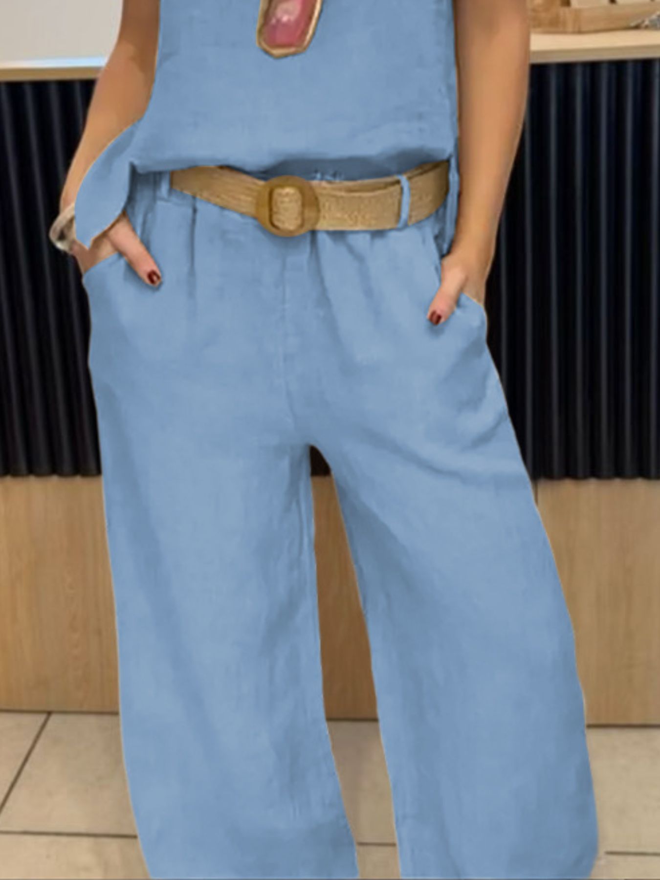 Full Size Round Neck Tank and Pants Set