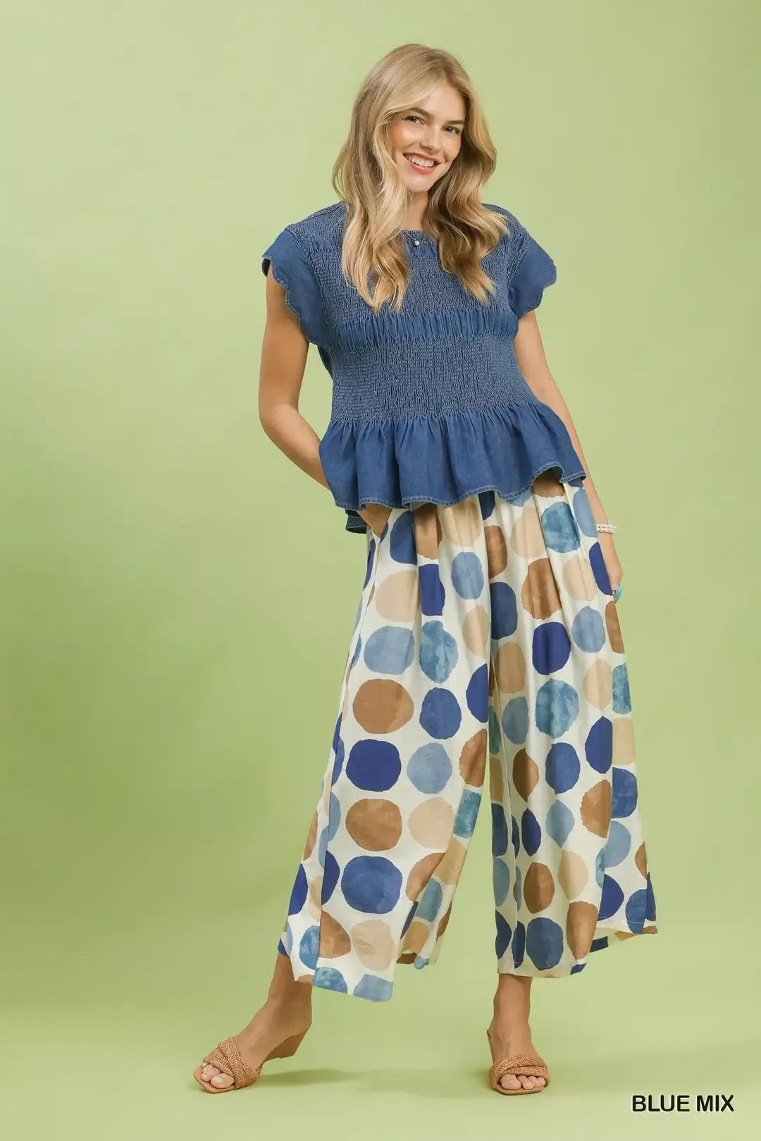 Umgee Polka Dot Wide Leg Pants