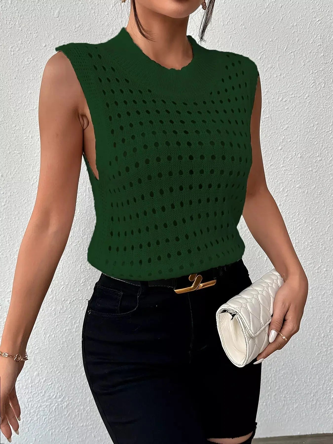 Hollow Out Round Neck Knit Sweater Tank