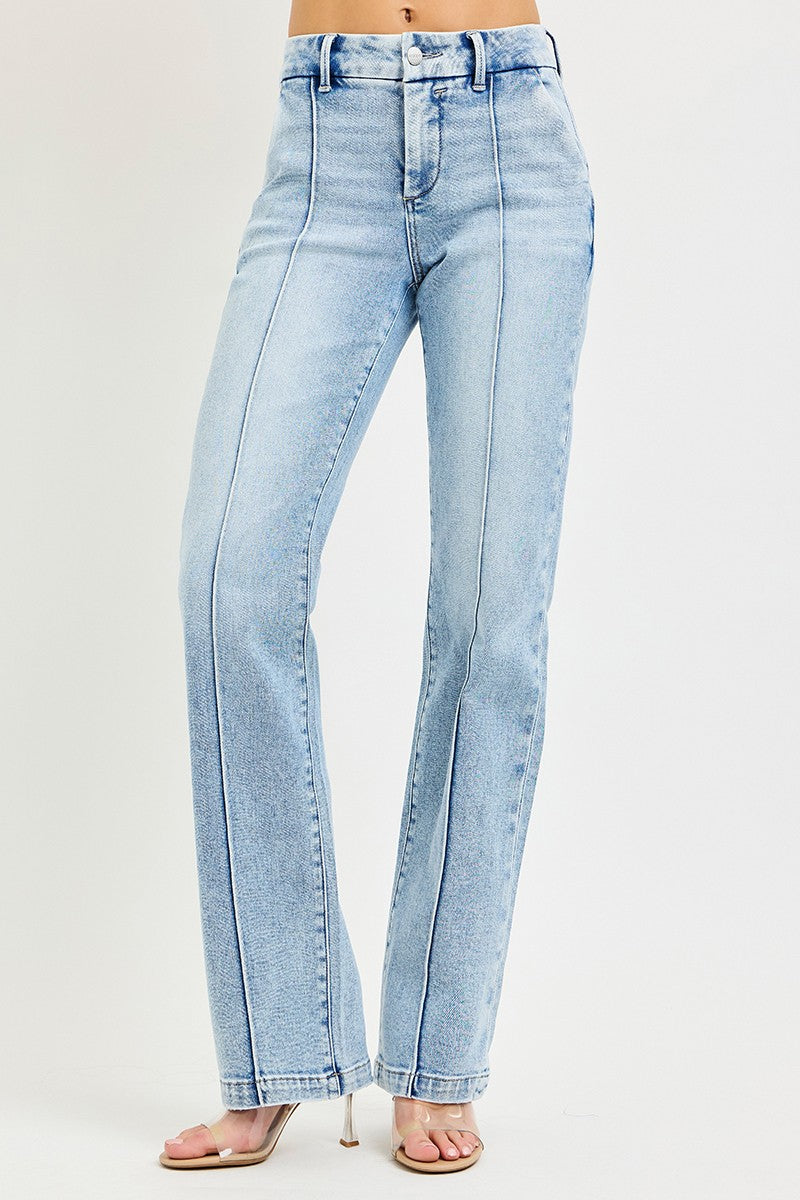 RISEN Tummy Control High Rise Straight Pintuck Jeans