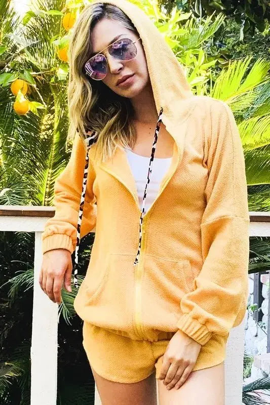 Loungewear Set Hoodie & Shorts Set - Hidden Leopard Knit - Loungewear