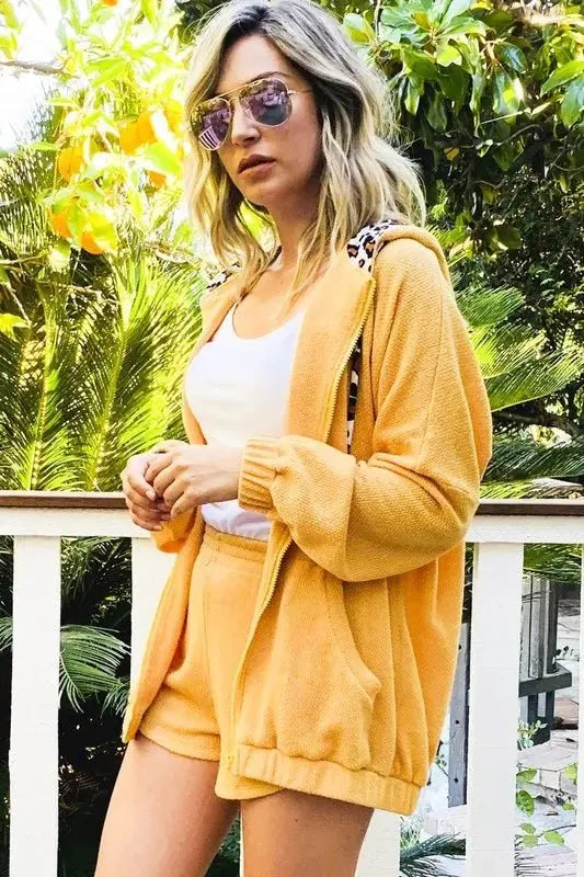 Loungewear Set Hoodie & Shorts Set - Hidden Leopard Knit - Loungewear