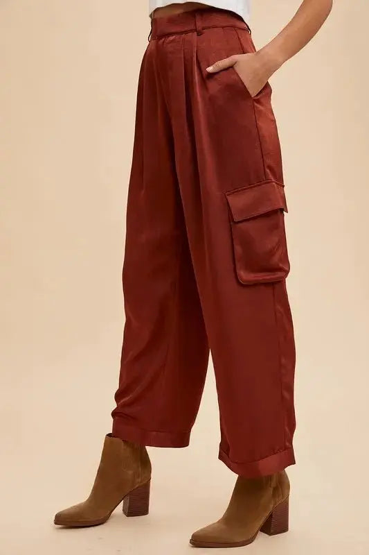 Trendsi Wide Leg Cargo Pants Burgundy