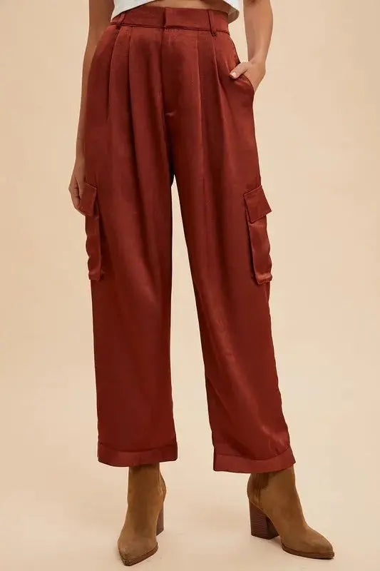 Trendsi Wide Leg Cargo Pants Burgundy