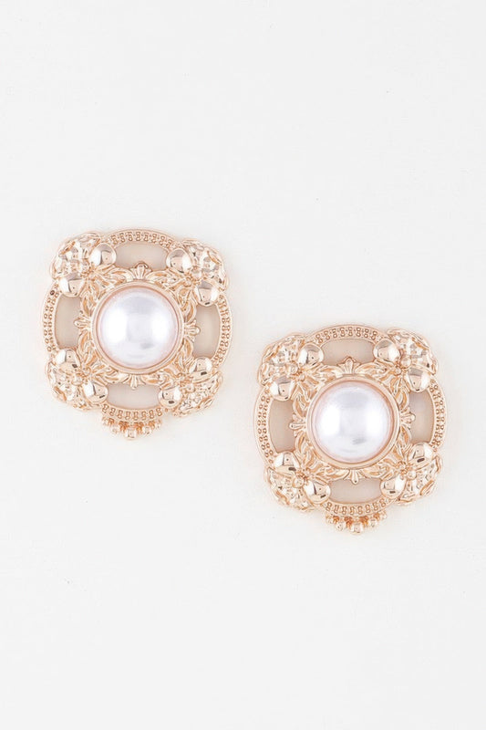 Antique Ribbon Pearl Stud Earrings