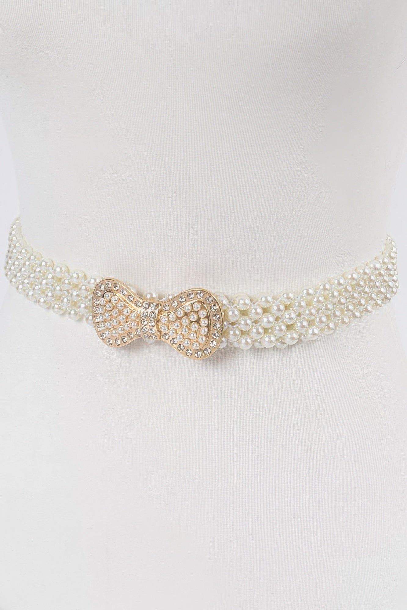 Elastic Pearl Waist Belt W/ribbon Buckle