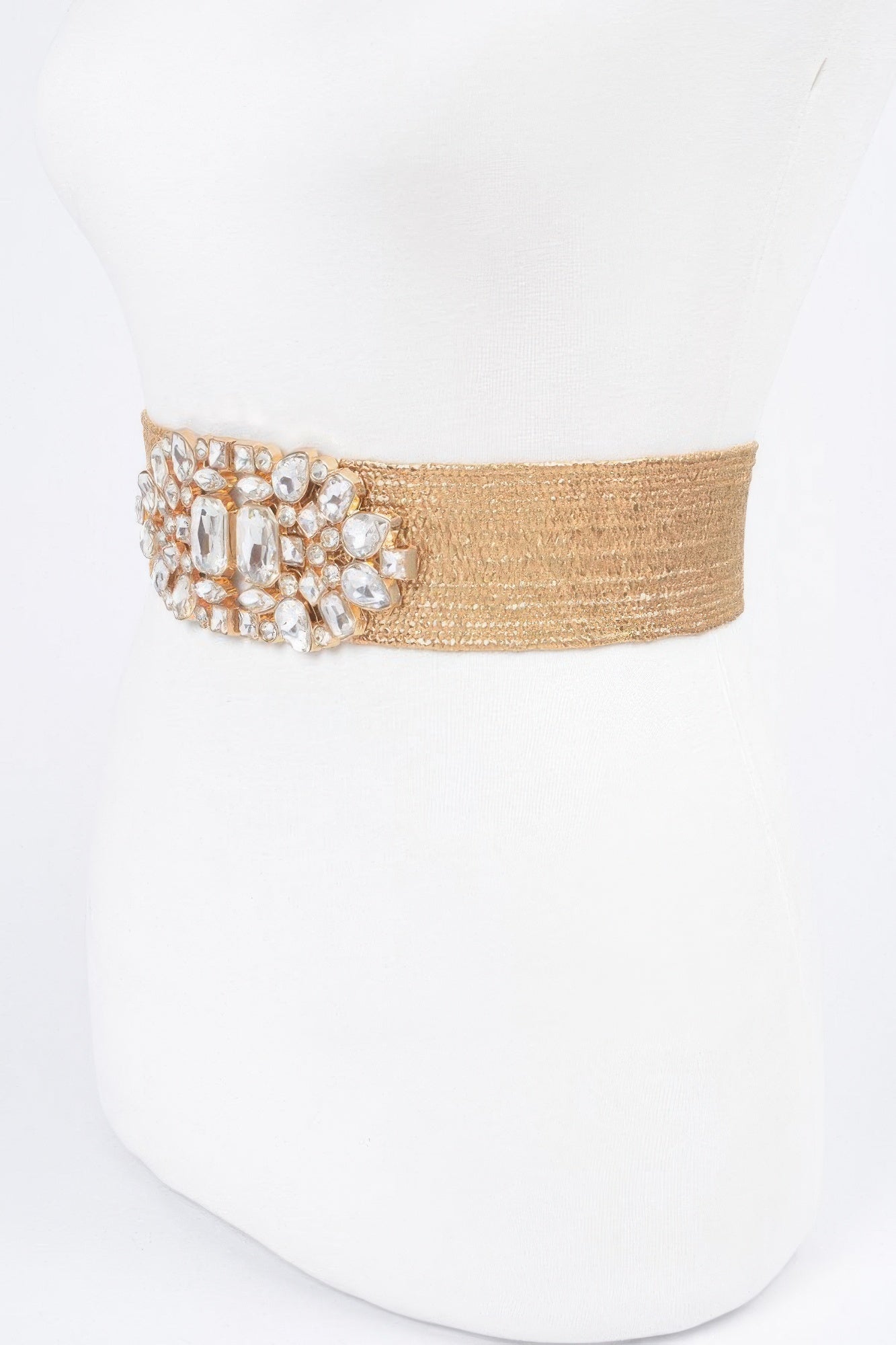 Multi Stone Metallic Straw Stretch Belt