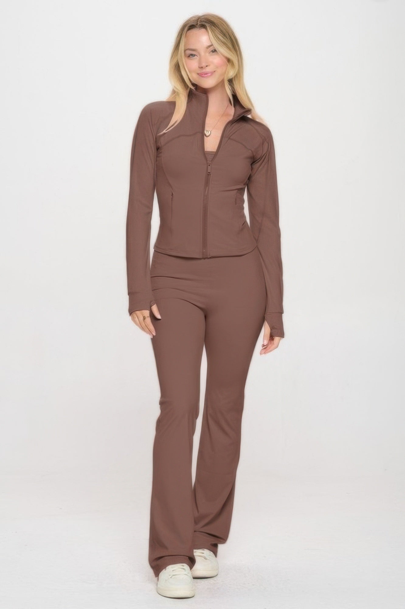 Premium Brown Yoga Jacket W/jumpsuit Set