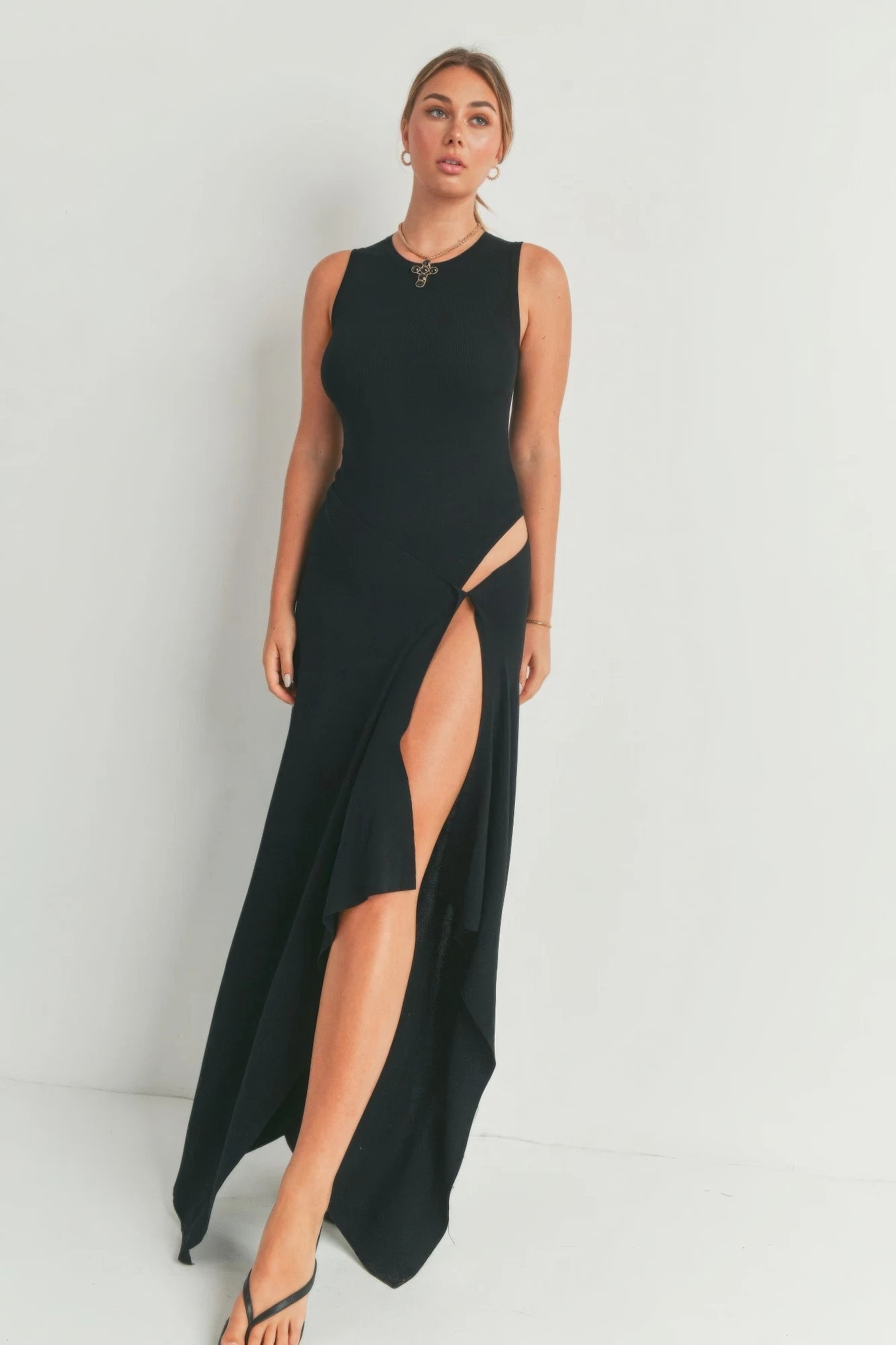 Black Sleeveless Maxi Dress With Slit
