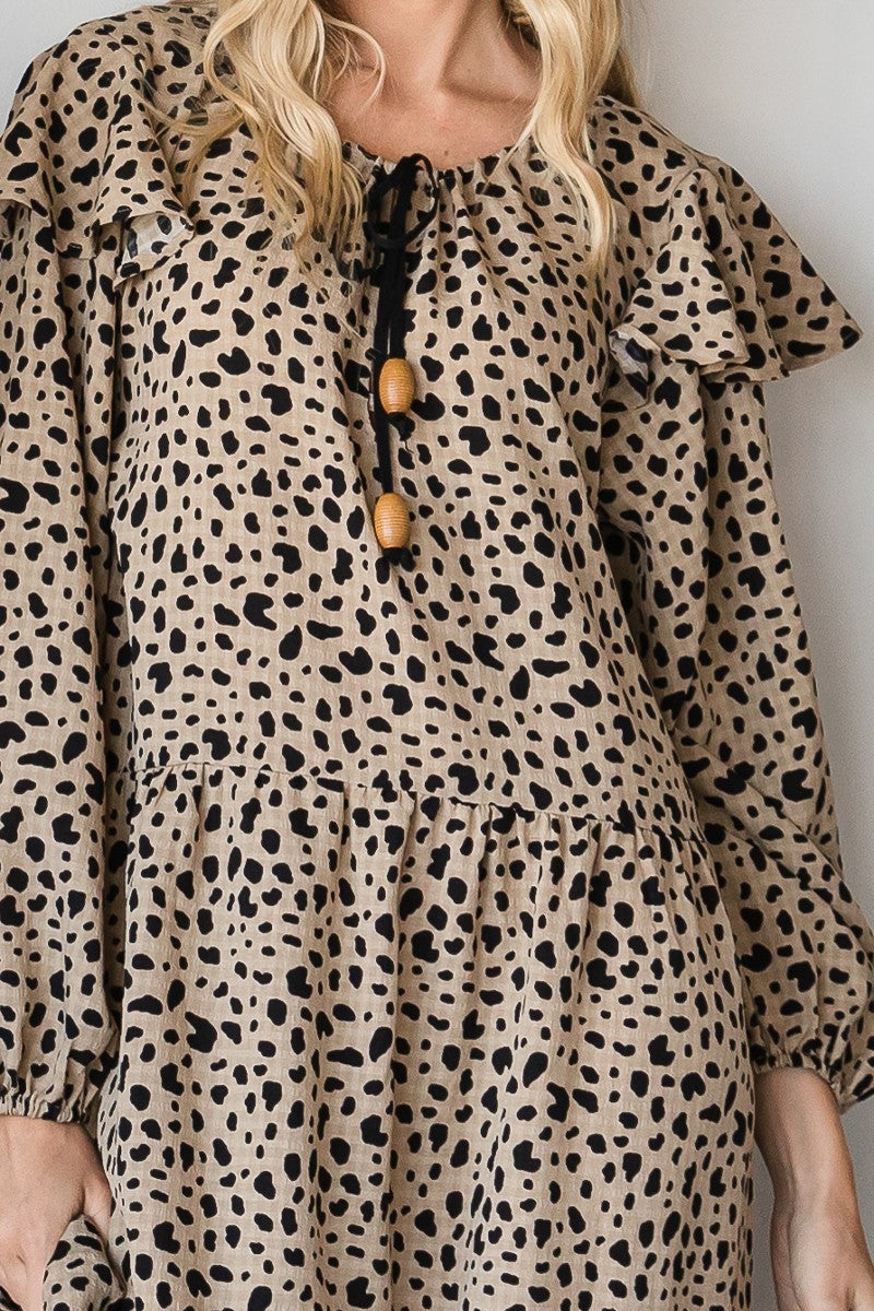 Bohemian Long Sleeve Maxi Dress in Black/Mocha
