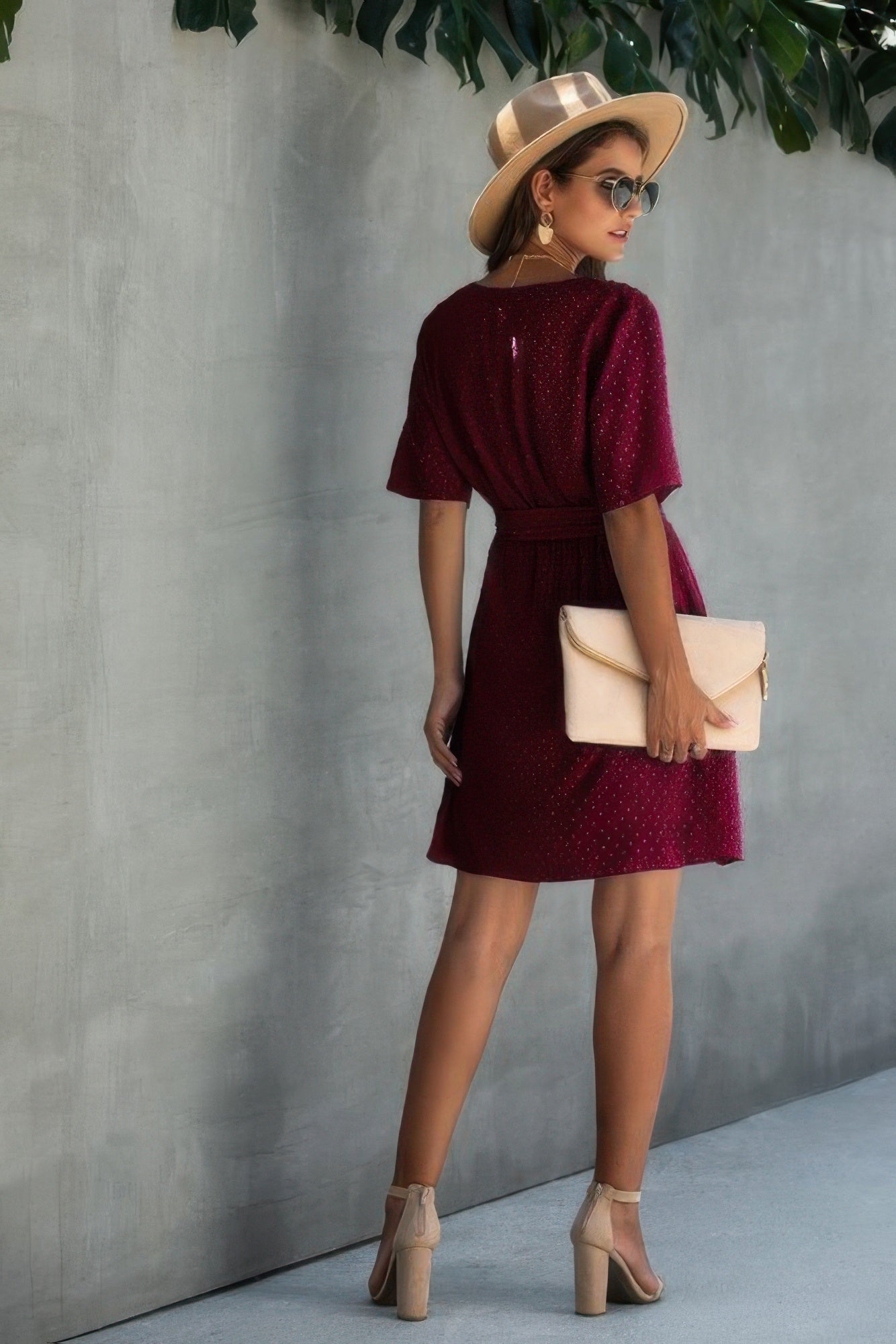 V Neck Ruffled Hem Wrap Above Knee Dress